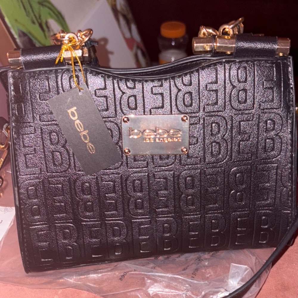 NWT BEBE las angeles, black Alexandra, Logo, mini satchel giftset for Women